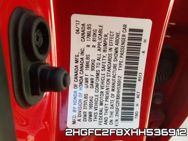 2HGFC2F8XHH536912 фото 2