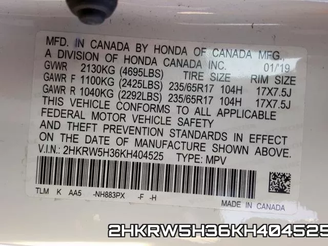 2HKRW5H36KH404525 фото 2