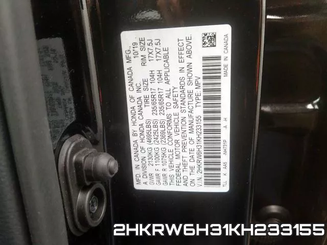 2HKRW6H31KH233155 фото 2