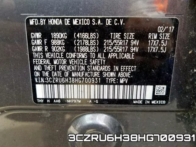 3CZRU6H38HG700931 фото 2