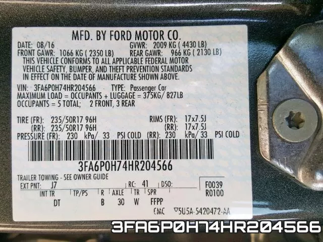 3FA6P0H74HR204566 фото 2