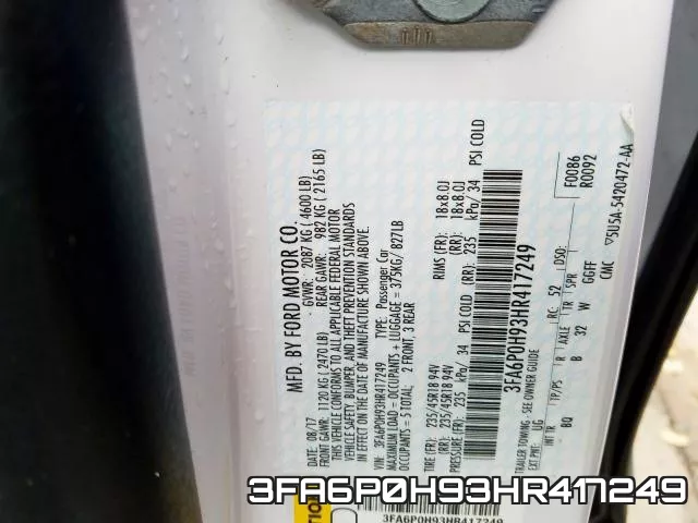 3FA6P0H93HR417249 фото 2