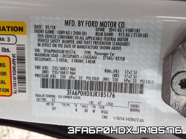 3FA6P0HDXJR185176 фото 2