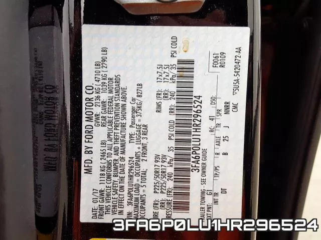 3FA6P0LU1HR296524 фото 2