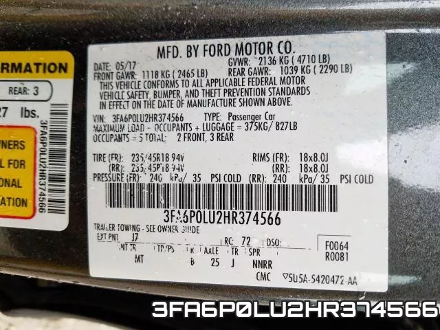 3FA6P0LU2HR374566 фото 2