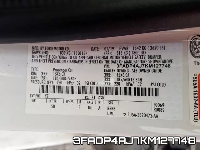 3FADP4AJ7KM127748 фото 2