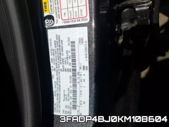3FADP4BJ0KM108604 фото 2