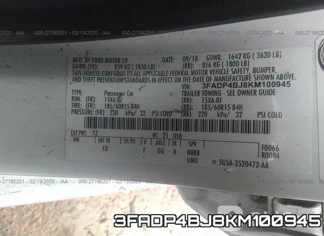 3FADP4BJ8KM100945 фото 10