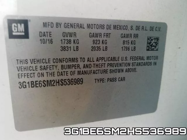 3G1BE6SM2HS536989 фото 2