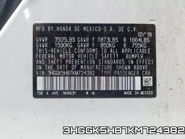 3HGGK5H87KM724382 фото 2