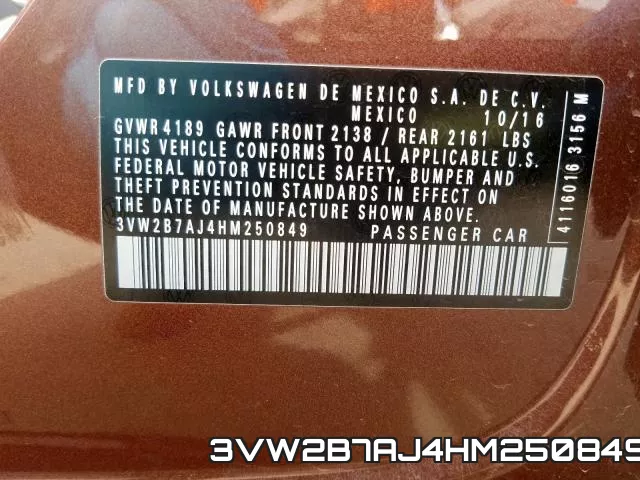 3VW2B7AJ4HM250849 фото 2