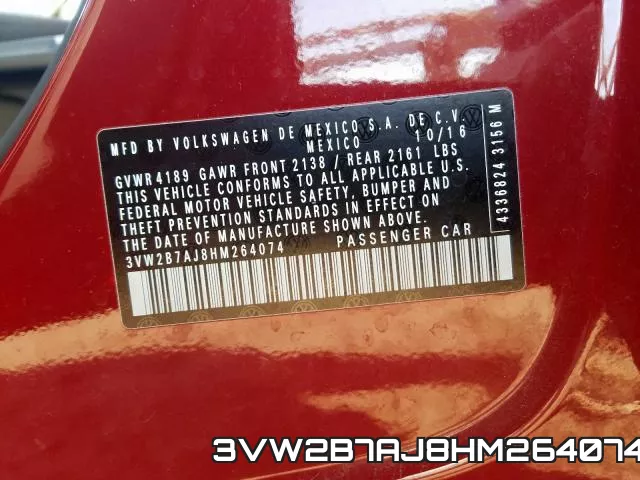 3VW2B7AJ8HM264074 фото 2