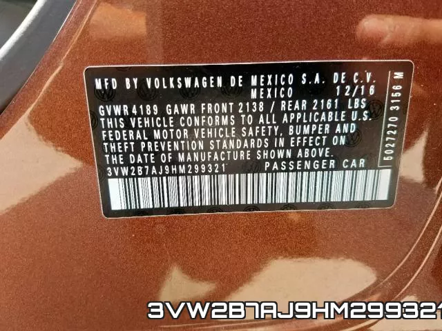 3VW2B7AJ9HM299321 фото 2