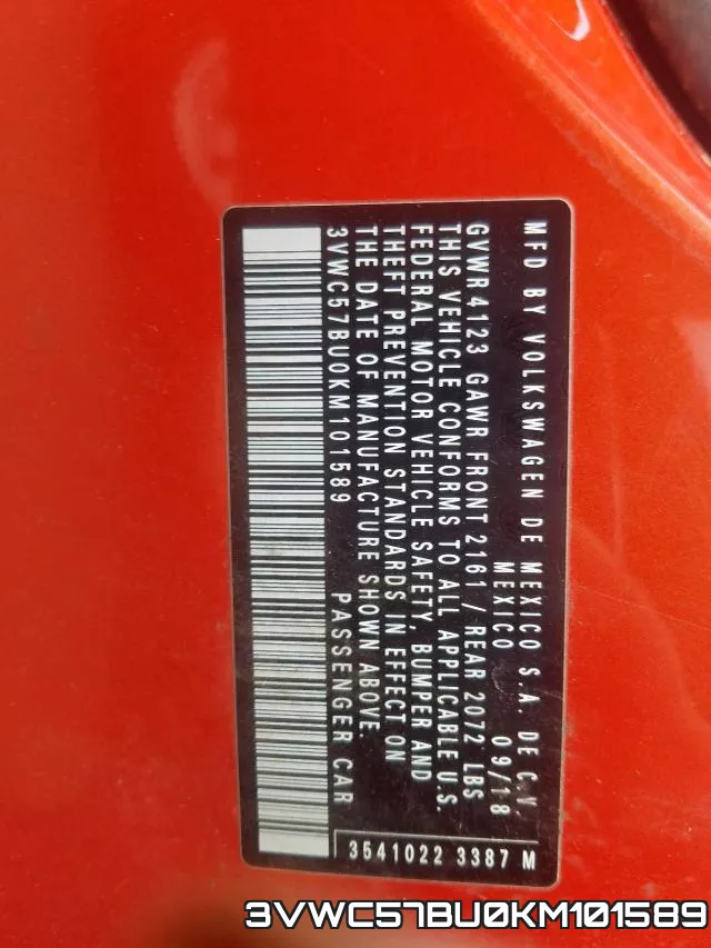 3VWC57BU0KM101589 фото 2