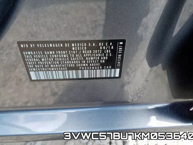 3VWC57BU7KM053640 фото 2