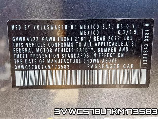 3VWC57BU7KM173583 фото 2