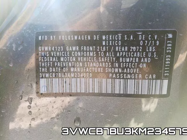 3VWCB7BU3KM234579 фото 2