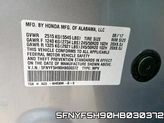 5FNYF5H90HB030372 фото 2