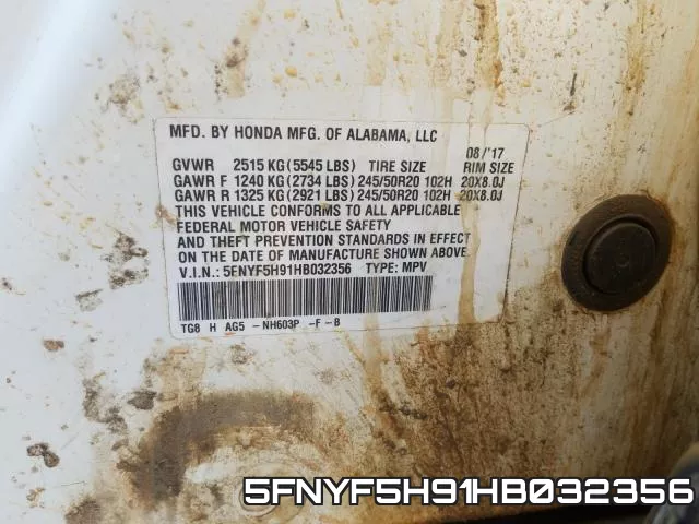 5FNYF5H91HB032356 фото 2