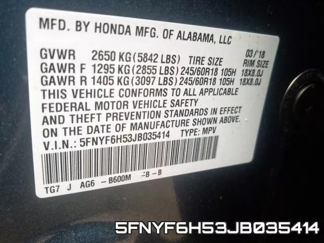 5FNYF6H53JB035414 фото 2