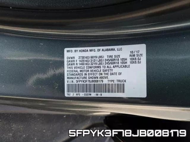 5FPYK3F78JB008179 фото 2