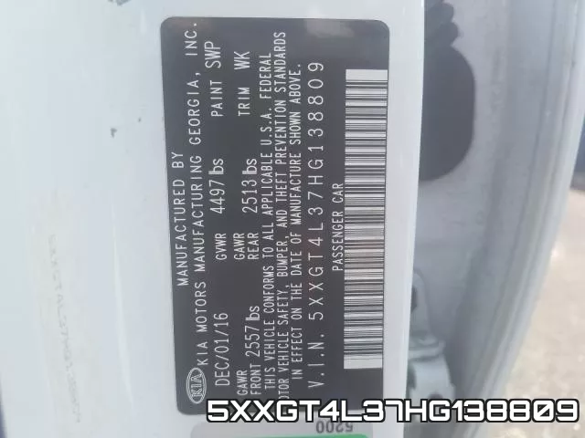 5XXGT4L37HG138809 фото 2