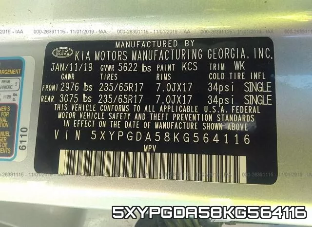 5XYPGDA58KG564116 фото 10