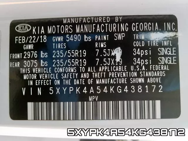 5XYPK4A54KG438172 фото 2