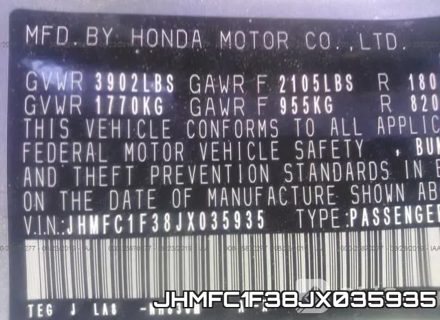 JHMFC1F38JX035935 фото 10