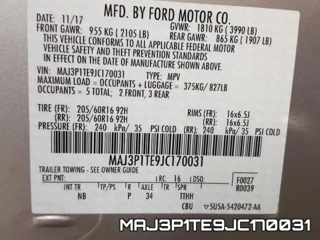 MAJ3P1TE9JC170031 фото 2