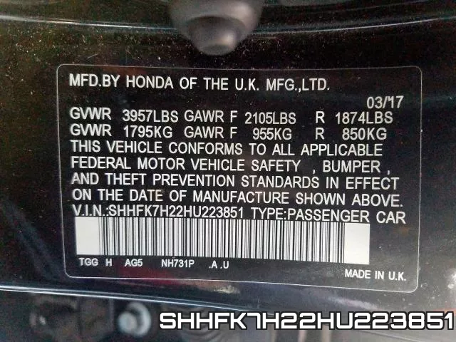 SHHFK7H22HU223851 фото 2