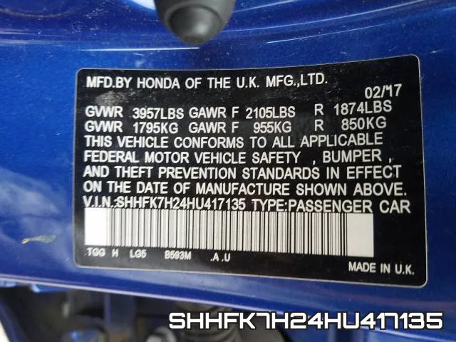 SHHFK7H24HU417135 фото 2