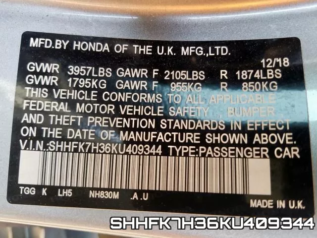 SHHFK7H36KU409344 фото 2