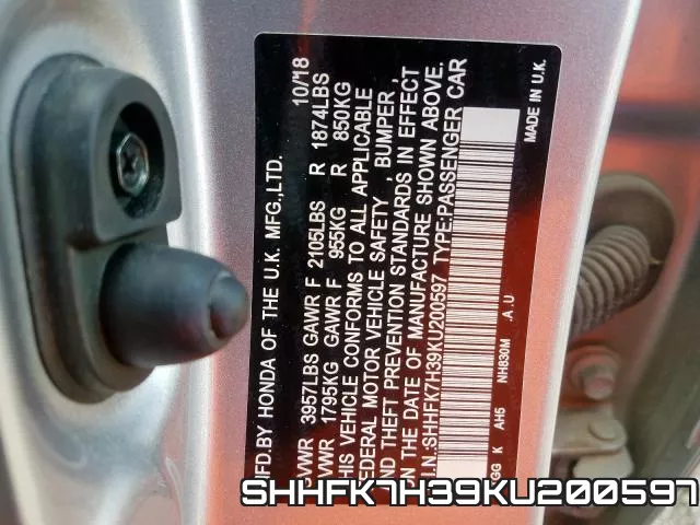 SHHFK7H39KU200597 фото 2