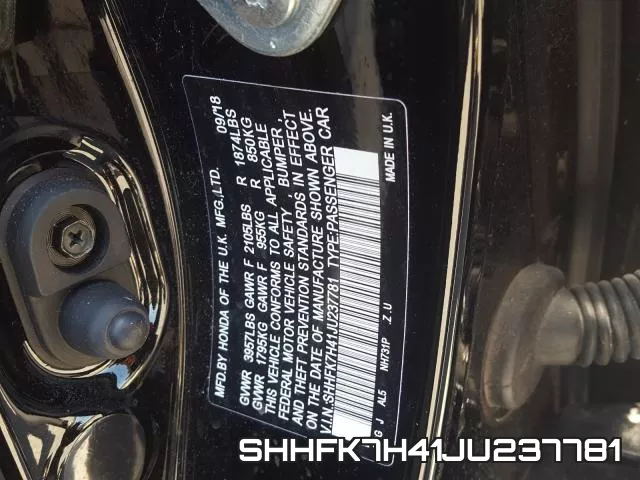 SHHFK7H41JU237781 фото 2