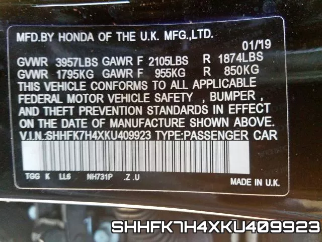 SHHFK7H4XKU409923 фото 2