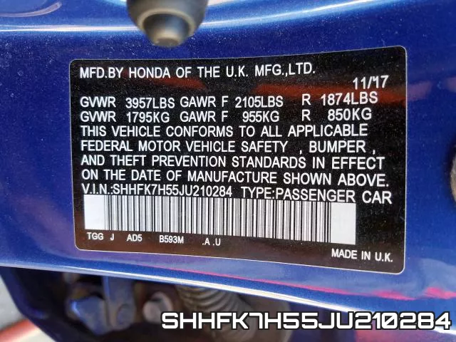 SHHFK7H55JU210284 фото 2