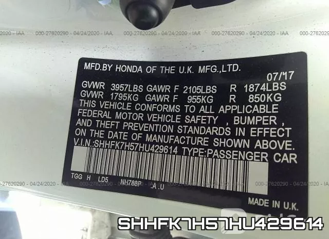 SHHFK7H57HU429614 фото 10