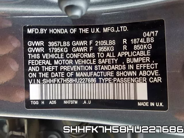 SHHFK7H58HU227686 фото 2