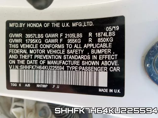 SHHFK7H64KU225594 фото 2