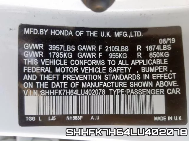 SHHFK7H64LU402078 фото 2