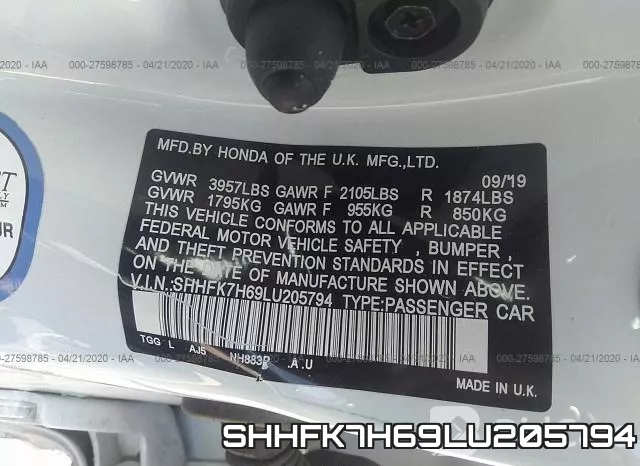 SHHFK7H69LU205794 фото 10