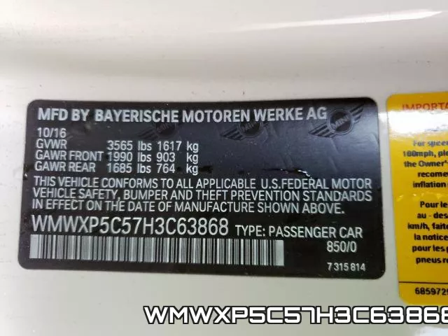 WMWXP5C57H3C63868 фото 2