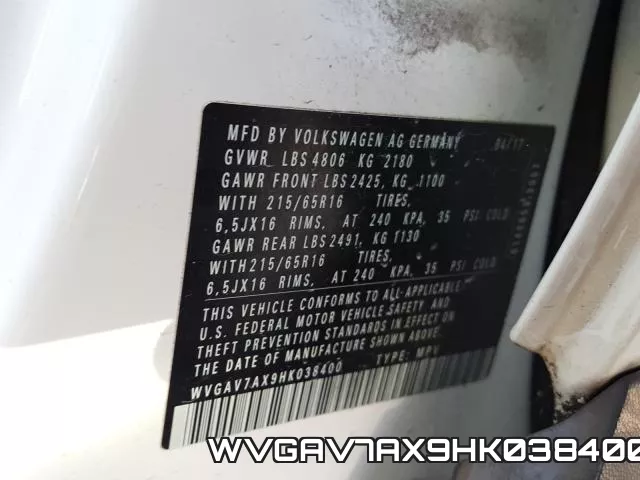 WVGAV7AX9HK038400 фото 2