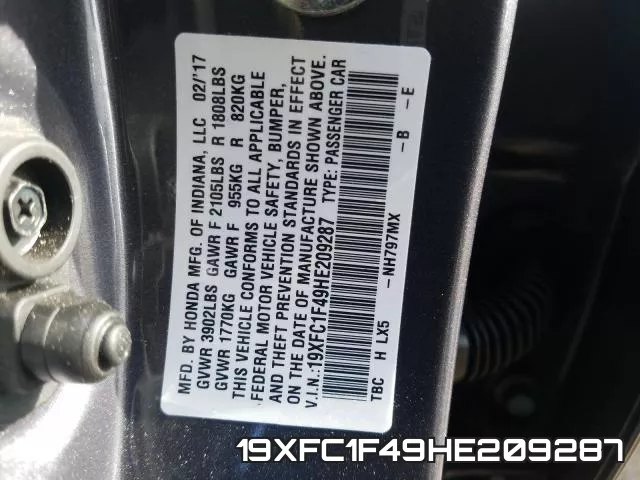19XFC1F49HE209287 фото 2