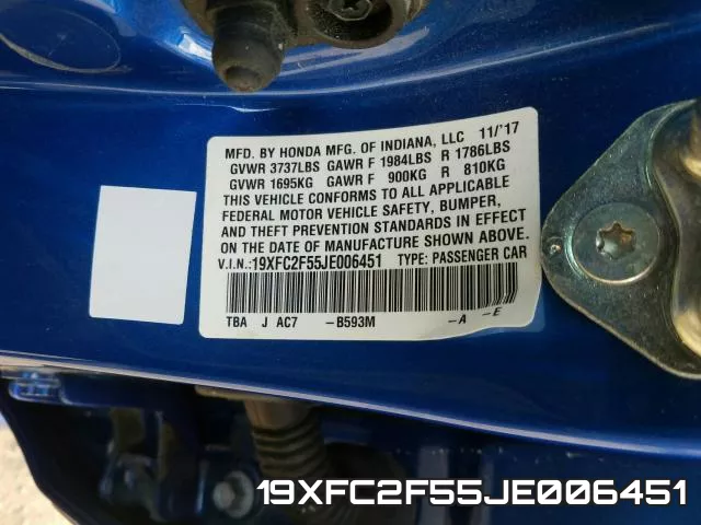 19XFC2F55JE006451 фото 2