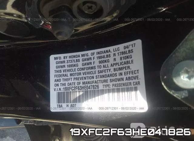 19XFC2F63HE047826 фото 10