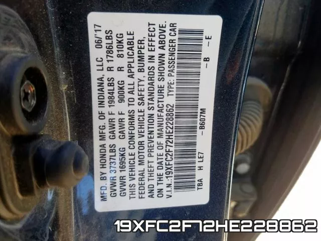 19XFC2F72HE228862 фото 2