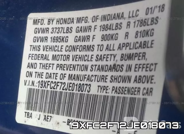 19XFC2F72JE018073 фото 10