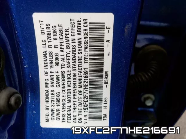 19XFC2F77HE216691 фото 2